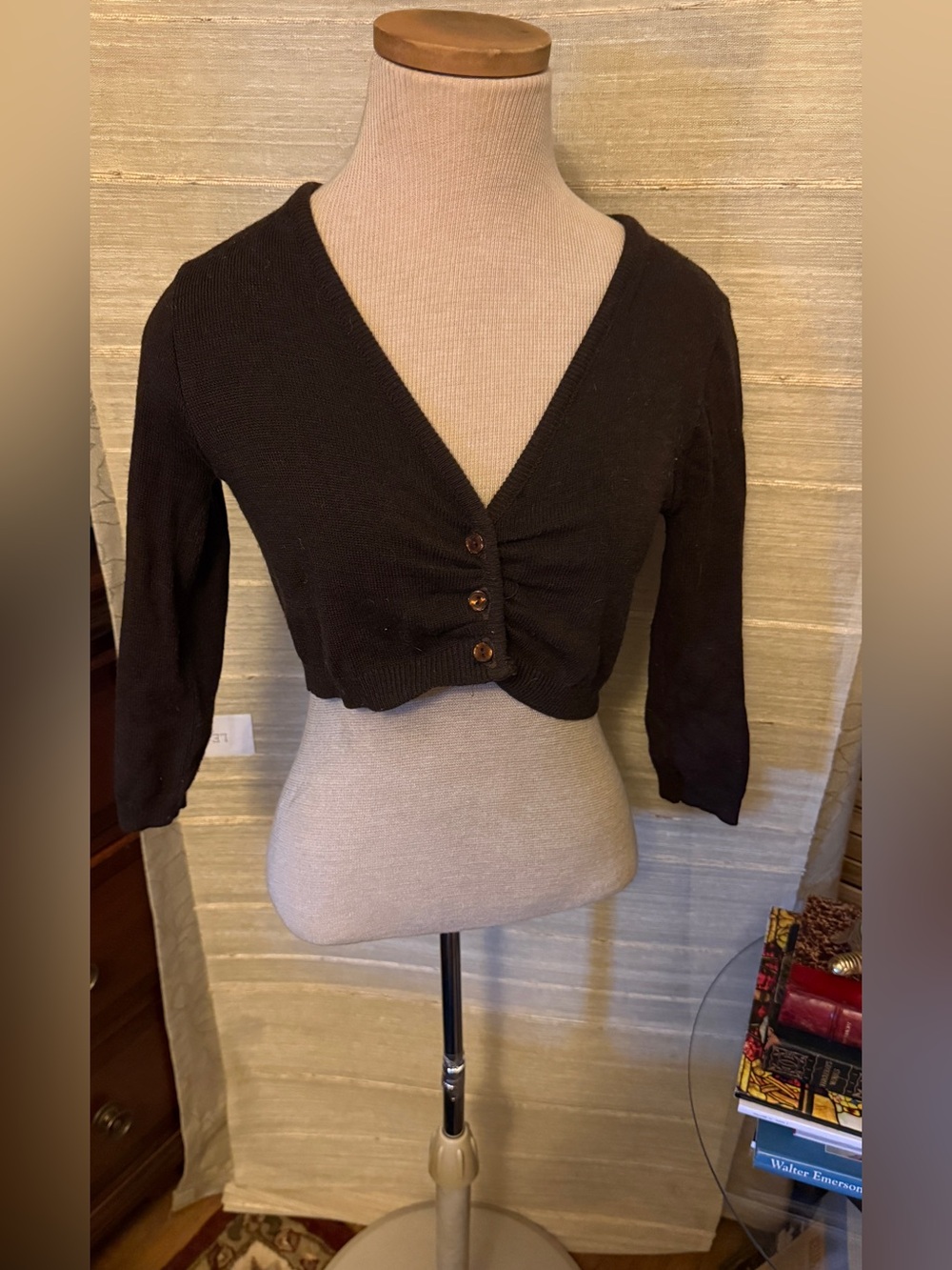 Deb Brown Cropped Button-Front V-Neck Top